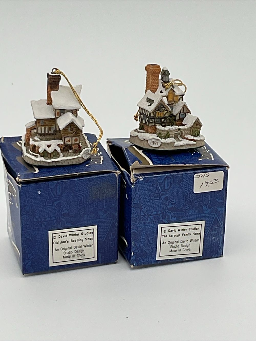 David Winter Scrooge Family Home and Old Joes Shop Ornaments